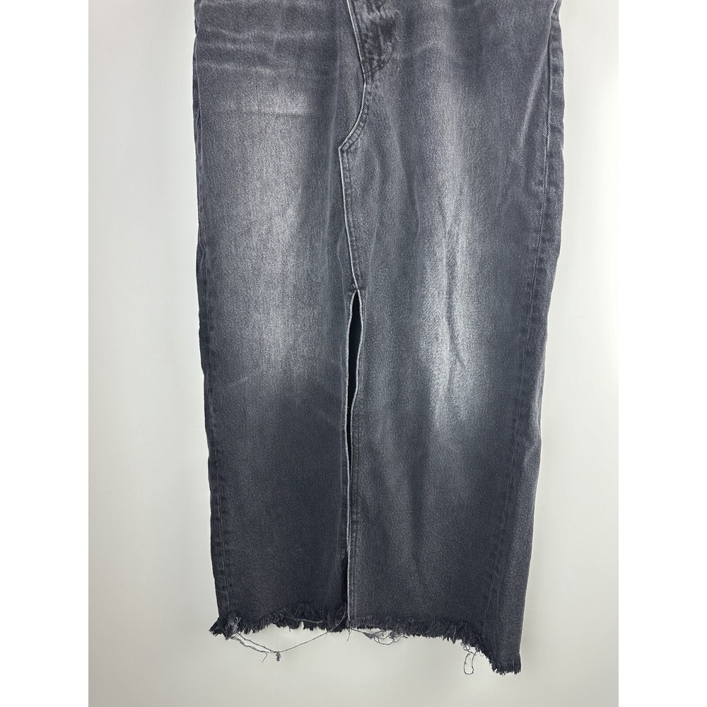 Reformation Nila Long Denim Skirt Front Slit Raw Hem Faded Washed Black Size 28 - Picture 4 of 13